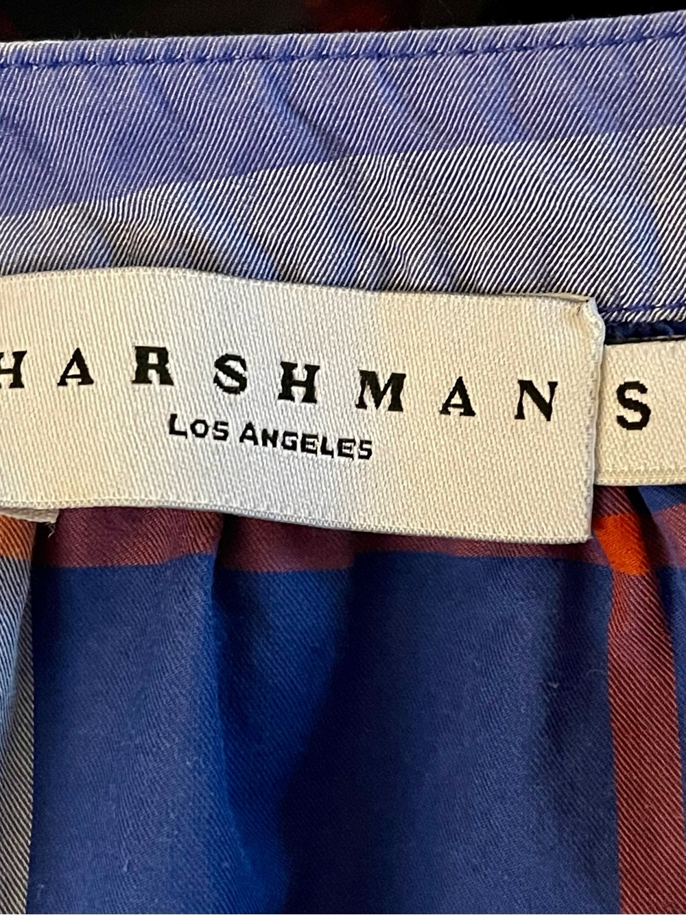 Harshman LA Blue Plaid 100% Cotton Popover Blouse Ruffle Sleeve M - Picture 5 of 7
